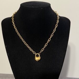 Gold plated stainless steel heart lock link necklace